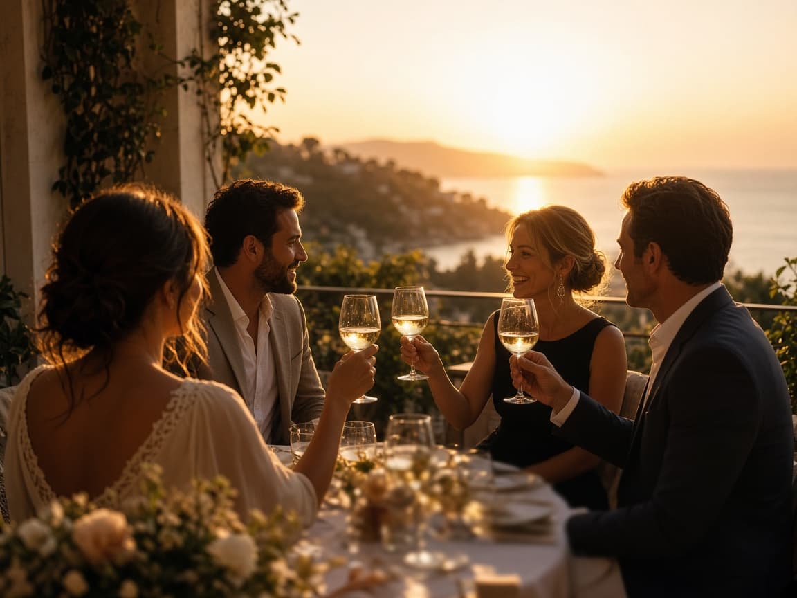 Convives sur la terrasse
